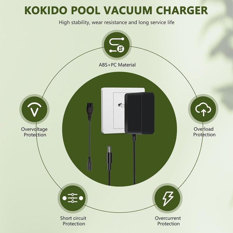 Czepa Charger for KOKIDO XTROVAC 110 Rechargeable Handheld Pool Vacuum Compatible with KOKIDO 2024 New Swimming Pool Suction Leaf Vacuum Cleaner Power Supply Cord - Image 2